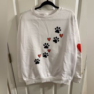 White Sweatshirt with Paw and Heart Design